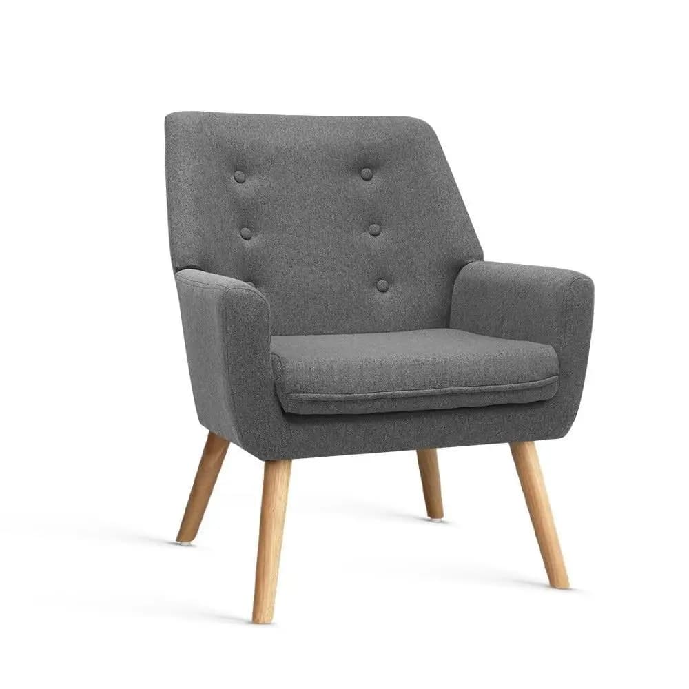 Grey Charcoal Linen Fabric Armchair Modern Upholstered Accent Chair Home Living Room Furniture