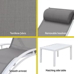 3 Piece Sun Lounge Outdoor Chaise Set Steel Patio Garden Furniture With Table and Chairs