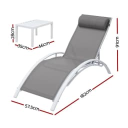 3 Piece Sun Lounge Outdoor Chaise Set Steel Patio Garden Furniture With Table and Chairs