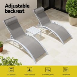 3 Piece Sun Lounge Outdoor Chaise Set Steel Patio Garden Furniture With Table and Chairs