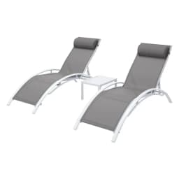 3 Piece Sun Lounge Outdoor Chaise Set Steel Patio Garden Furniture With Table and Chairs