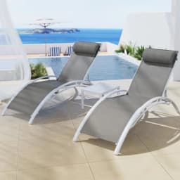 3 Piece Sun Lounge Outdoor Chaise Set Steel Patio Garden Furniture With Table and Chairs
