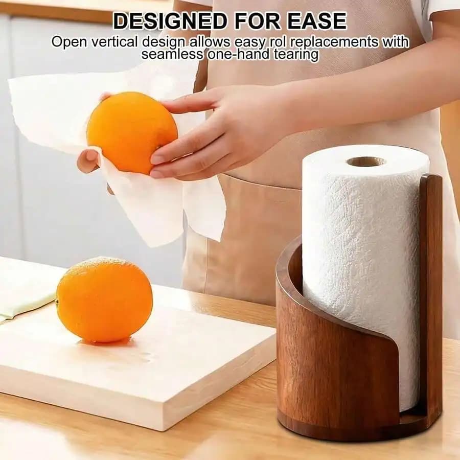1pc Solid Wood Round Small Toilet Paper Holder, Compact Space-Saving Desktop Tissue Storage Rack, Natural Wood Color,