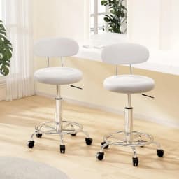 2 Pack Modern Salon Stool Swivel Chair with Backrest White Height Adjustable Rolling Stool for Beauty Spa Tattoo and Home Use