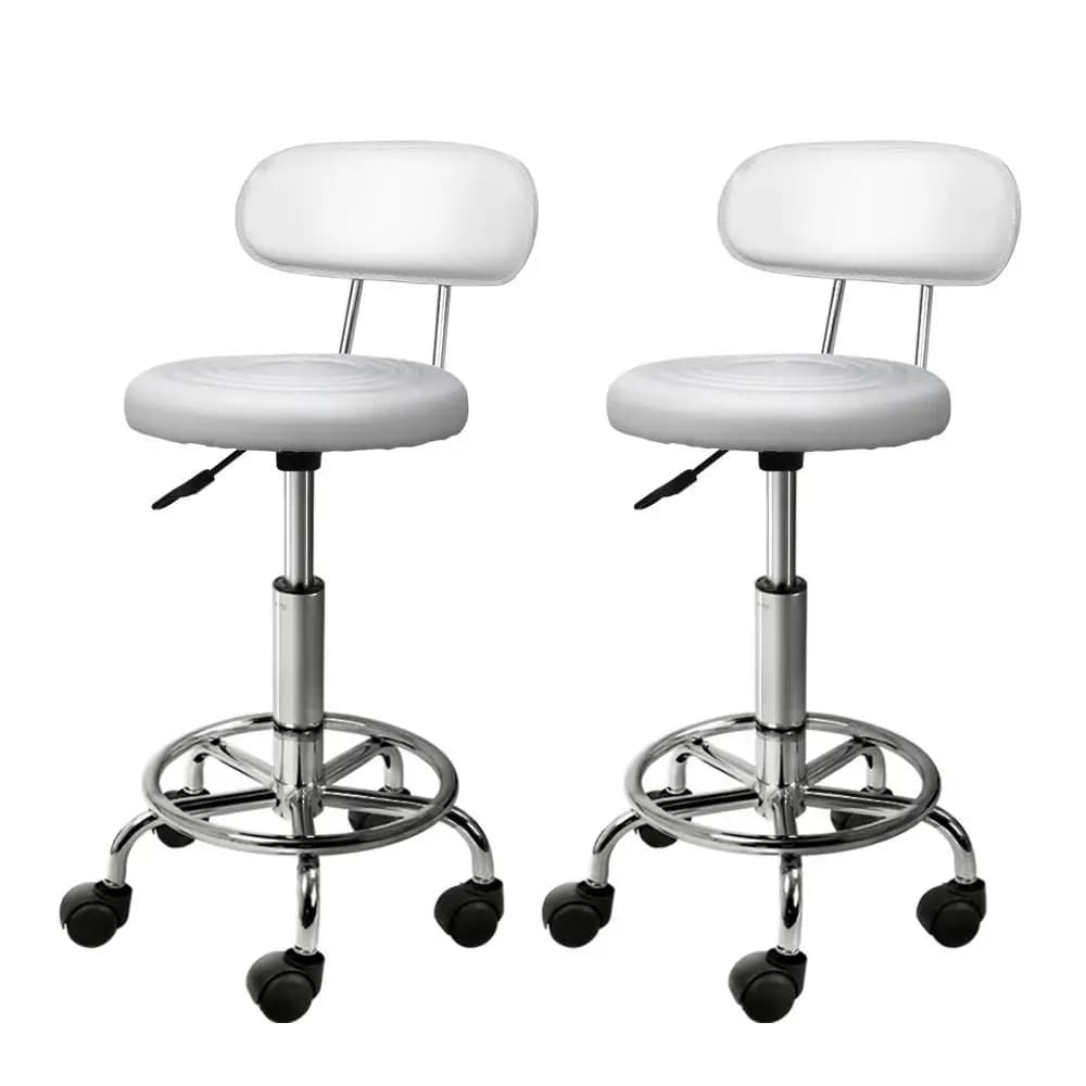 2 Pack Modern Salon Stool Swivel Chair with Backrest White Height Adjustable Rolling Stool for Beauty Spa Tattoo and Home Use