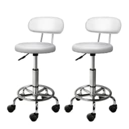 2 Pack Modern Salon Stool Swivel Chair with Backrest White Height Adjustable Rolling Stool for Beauty Spa Tattoo and Home Use