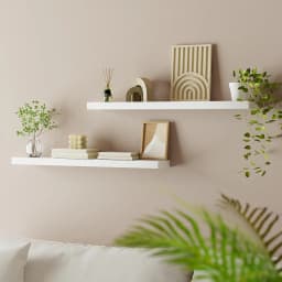 Floating Wall Shelf Set of 2 White 90cm Modern Minimalist Wood Wall Mounted Storage Shelves for Living Room Bedroom Bathroom Organizer