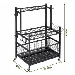 Garden Tool Organizer Rack 16 Slot Rolling Garage Storage Cart with Hooks
