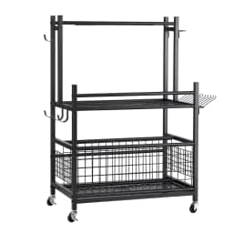 Garden Tool Organizer Rack 16 Slot Rolling Garage Storage Cart with Hooks