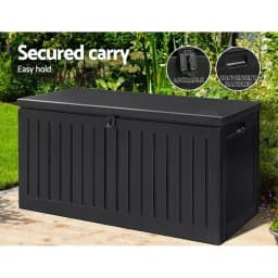 270L Lockable Outdoor Storage Box Garden Bench Tool Shed Black Container