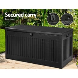 270L Lockable Outdoor Storage Box Garden Bench Tool Shed Black Container