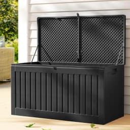 270L Lockable Outdoor Storage Box Garden Bench Tool Shed Black Container