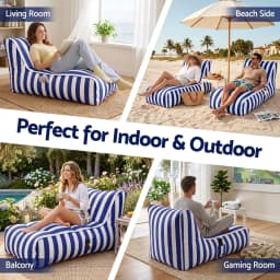 Outdoor Bean Bag Chair Cover Splash Proof Beanbag Lounge Cover Stuffed Animal Storage Cover for patio Poolside Relaxing Blue