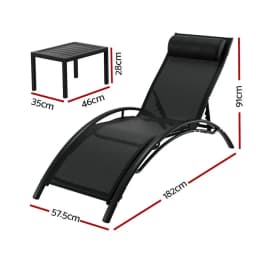 3 Piece Steel Sun Lounge Outdoor Patio Furniture Set with Table and Chairs Garden Relaxing Lounger