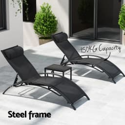 3 Piece Steel Sun Lounge Outdoor Patio Furniture Set with Table and Chairs Garden Relaxing Lounger