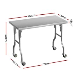 430 Stainless Steel Kitchen Workbench on Wheels 122X61CM Heavy Duty Food Prep Table with Lower Shelf
