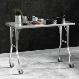 430 Stainless Steel Kitchen Workbench on Wheels 122X61CM Heavy Duty Food Prep Table with Lower Shelf