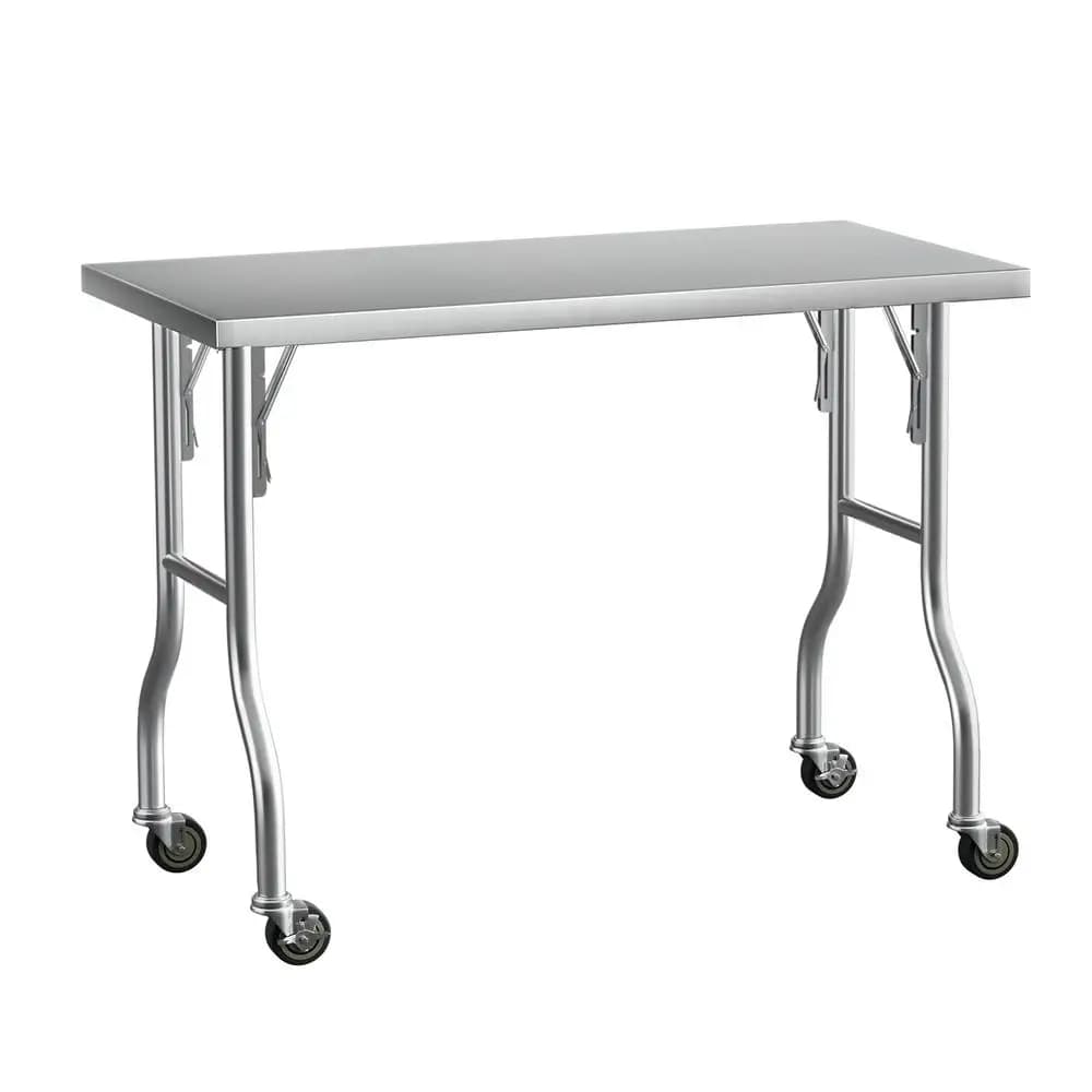 430 Stainless Steel Kitchen Workbench on Wheels 122X61CM Heavy Duty Food Prep Table with Lower Shelf