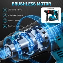 Koopa Tool Cordless Brushless Electric Hammer, Equipped with Various Scene Usage Accessories, Detachable 3.0AH Large-Capacity Battery, and a Rotating Auxiliary Handle