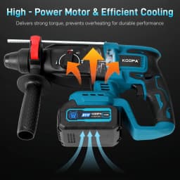 Koopa Tool Cordless Brushless Electric Hammer, Equipped with Various Scene Usage Accessories, Detachable 3.0AH Large-Capacity Battery, and a Rotating Auxiliary Handle