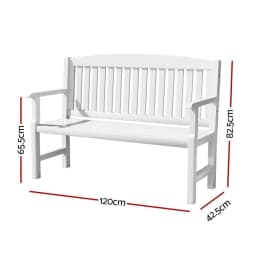 Outdoor Wooden Garden Bench 2 Seater Patio Lounge Chair White Outdoor Furniture