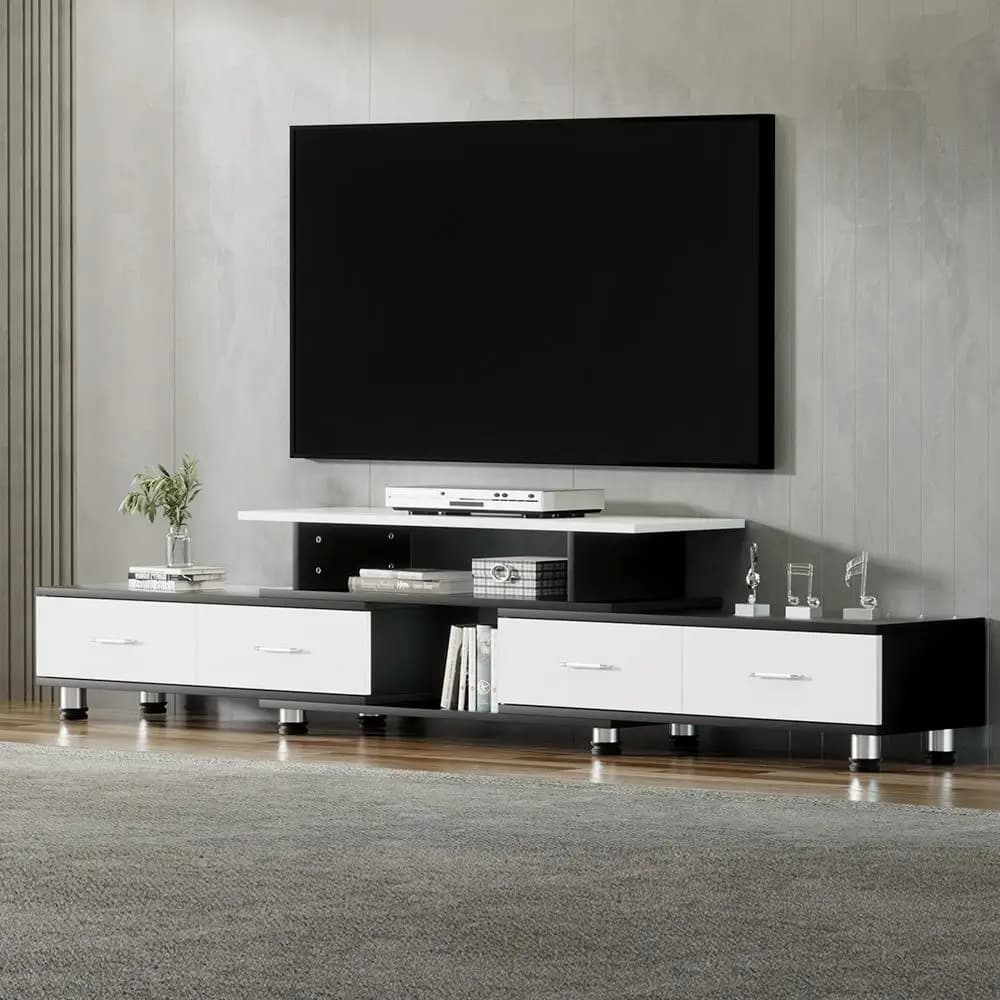 Extendable TV Cabinet Entertainment Unit 160CM to 220CM Modern Living Room Media Storage Console Stand Low Profile TV Stand With Shelves