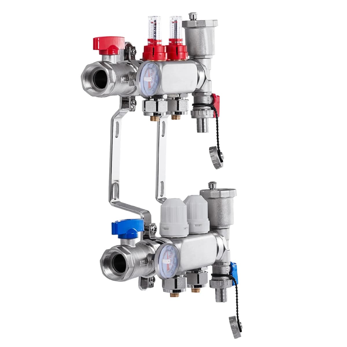 SucceBuy 2-Branch Radiant Heat Manifold 1/2" PEX Tubing Manifold Stainless Steel PEX Manifold for Hydronic Radiant Floor Heating