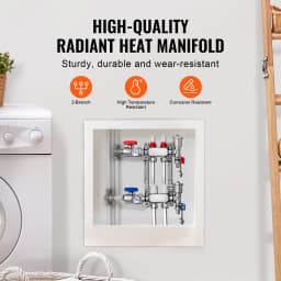 SucceBuy 2-Branch Radiant Heat Manifold 1/2" PEX Tubing Manifold Stainless Steel PEX Manifold for Hydronic Radiant Floor Heating