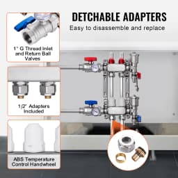 SucceBuy 2-Branch Radiant Heat Manifold 1/2" PEX Tubing Manifold Stainless Steel PEX Manifold for Hydronic Radiant Floor Heating
