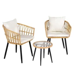 3 Piece Outdoor Bistro Set Patio Furniture Table and Chairs Natural Lounge Dining Set