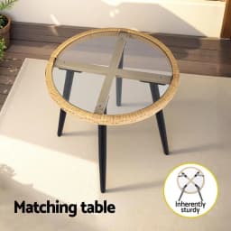 3 Piece Outdoor Bistro Set Patio Furniture Table and Chairs Natural Lounge Dining Set