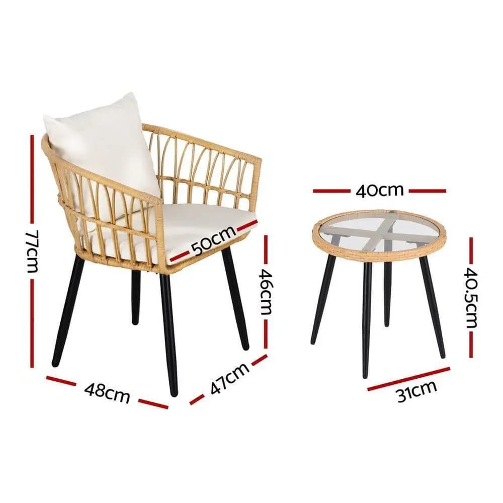 3 Piece Outdoor Bistro Set Patio Furniture Table and Chairs Natural Lounge Dining Set
