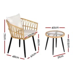 3 Piece Outdoor Bistro Set Patio Furniture Table and Chairs Natural Lounge Dining Set