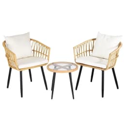 3 Piece Outdoor Bistro Set Patio Furniture Table and Chairs Natural Lounge Dining Set