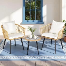 3 Piece Outdoor Bistro Set Patio Furniture Table and Chairs Natural Lounge Dining Set