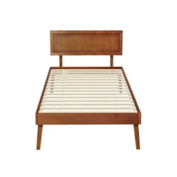 Single Size Wooden Bed Frame Walnut Finish Minimalist Bed Base for Home Bedroom Furniture