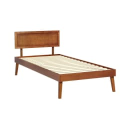 Single Size Wooden Bed Frame Walnut Finish Minimalist Bed Base for Home Bedroom Furniture