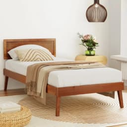 Single Size Wooden Bed Frame Walnut Finish Minimalist Bed Base for Home Bedroom Furniture