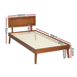Single Size Wooden Bed Frame Walnut Finish Minimalist Bed Base for Home Bedroom Furniture