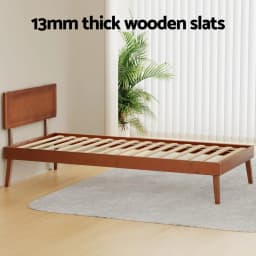 Single Size Wooden Bed Frame Walnut Finish Minimalist Bed Base for Home Bedroom Furniture