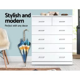 6 Drawer White Chest Wooden Storage Cabinet Modern Bedroom Dresser Tall Organizer for Home Furniture