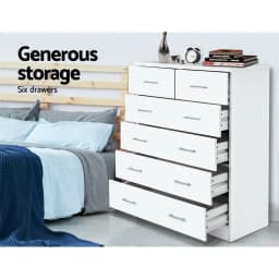 6 Drawer White Chest Wooden Storage Cabinet Modern Bedroom Dresser Tall Organizer for Home Furniture