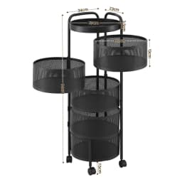 5 Tier Kitchen Storage Cart Round Basket Black Rolling Utility Rack for Home Organizer