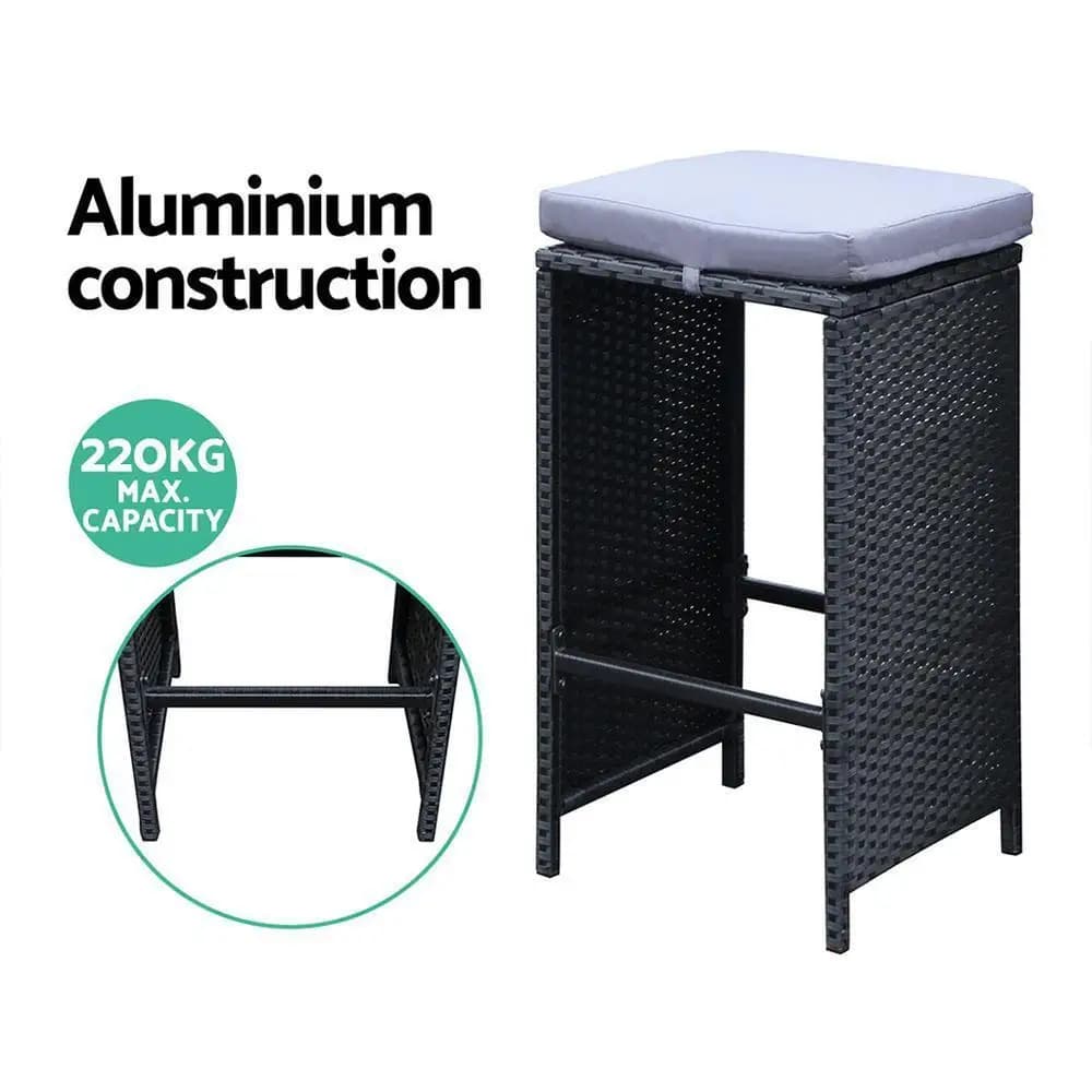 7 Piece Outdoor Patio Bar Set Wicker Dining Table and Stools Garden Furniture Set