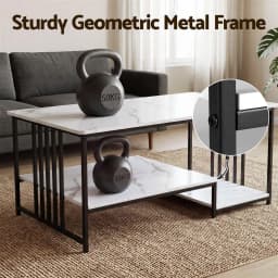 100cm Faux Marble Coffee Table 2 Tier Center Table White Black Storage Living Room Modern Minimalist Furniture