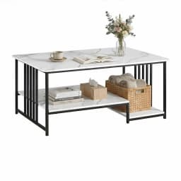100cm Faux Marble Coffee Table 2 Tier Center Table White Black Storage Living Room Modern Minimalist Furniture