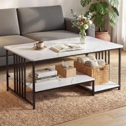100cm Faux Marble Coffee Table 2 Tier Center Table White Black Storage Living Room Modern Minimalist Furniture