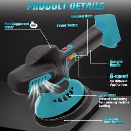 Cordless Car Polisher 6 Speed Dual Action Electric Buffer Waxing Sanding Machine Power Tool For Makita 18V Battery 2 Batteries