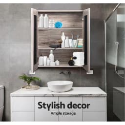 Bathroom Mirror Cabinet 600x720mm Oak Wall Mounted Bathroom Storage Cabinet with Mirror Door Modern Vanity Organizer