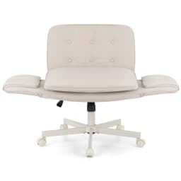 Ergonomic Criss Cross Office Chair with Wheels Adjustable Armrests PU Leather Cross Legged Vanity Chair Swivel Desk Chair for home Bedroom Makeup Computer Beige